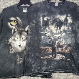 Vintage The Mountain Shirt Bundle (2) Cutoff Men‎ 2X AOP Wolf Horse Nature Read